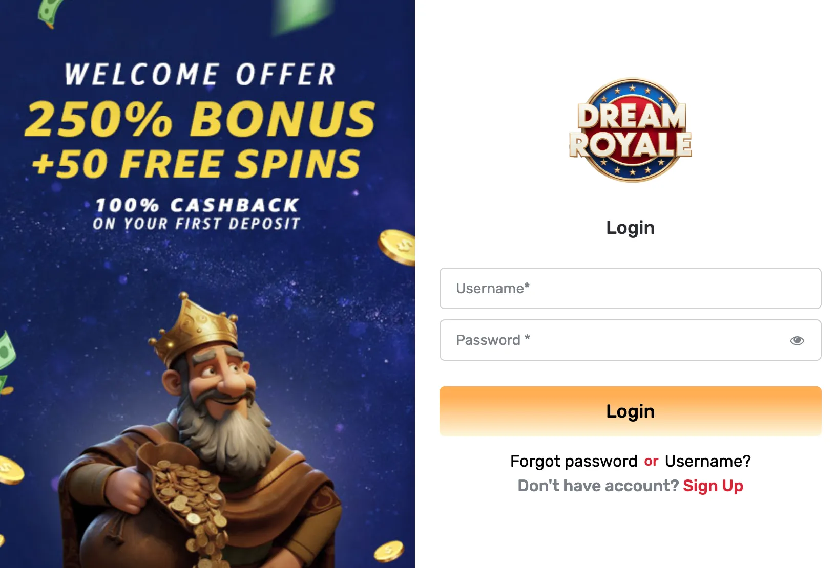 dream-royale-casino login page