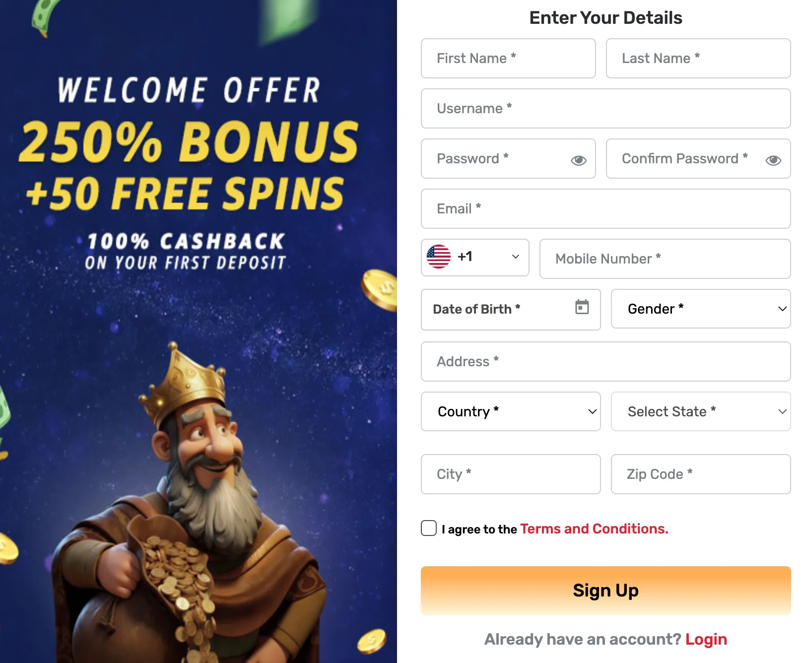 dream-royale-casino signup page